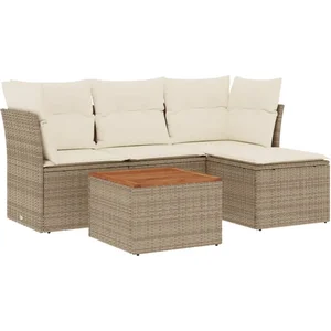 vidaXL Salon de jardin avec coussins 5 pcs beige résine tressée pas cher