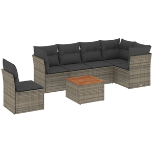 vidaXL Salon de jardin avec coussins 7 pcs gris résine tressée pas cher