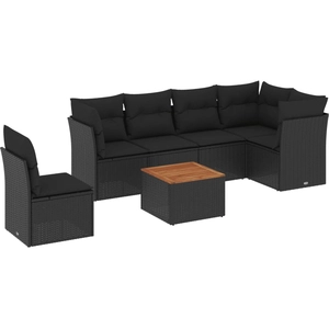 vidaXL Salon de jardin 7 pcs avec coussins noir résine tressée pas cher