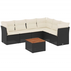 vidaXL Salon de jardin 7 pcs avec coussins noir résine tressée pas cher