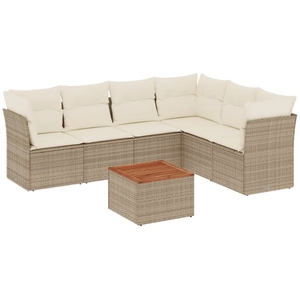 vidaXL Salon de jardin avec coussins 7 pcs beige résine tressée pas cher