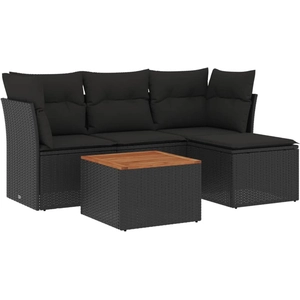 vidaXL Salon de jardin 5 pcs avec coussins noir résine tressée pas cher