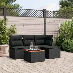 vidaXL Salon de jardin 5 pcs avec coussins noir résine tressée pas cher