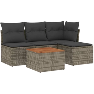 vidaXL Salon de jardin 5 pcs avec coussins gris résine tressée pas cher