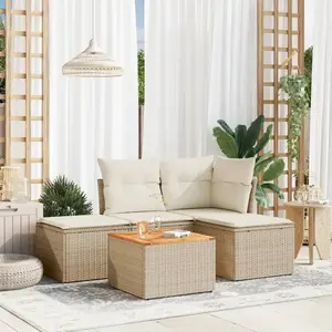 vidaXL Salon de jardin avec coussins 5 pcs beige résine tressée pas cher