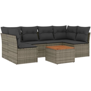 vidaXL Salon de jardin avec coussins 7 pcs gris résine tressée pas cher