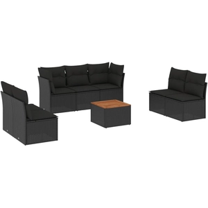 vidaXL Salon de jardin 8 pcs avec coussins noir résine tressée pas cher