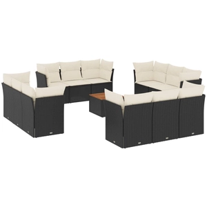 vidaXL Salon de jardin avec coussins 13 pcs noir résine tressée pas cher