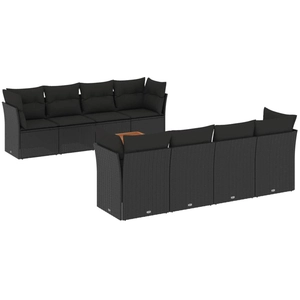 vidaXL Salon de jardin 9 pcs avec coussins noir résine tressée pas cher