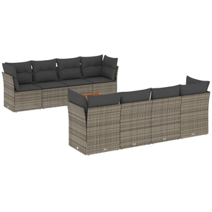 vidaXL Salon de jardin 9 pcs avec coussins gris résine tressée pas cher