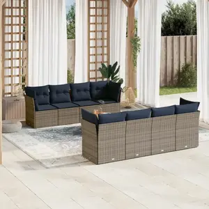 vidaXL Salon de jardin 9 pcs avec coussins gris résine tressée pas cher