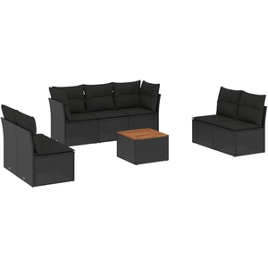 vidaXL Salon de jardin 8 pcs avec coussins noir résine tressée pas cher