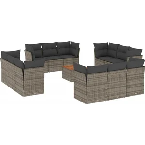 vidaXL Salon de jardin avec coussins 13 pcs gris résine tressée pas cher