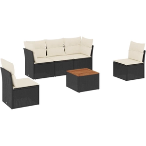 vidaXL Salon de jardin 6 pcs avec coussins noir résine tressée pas cher