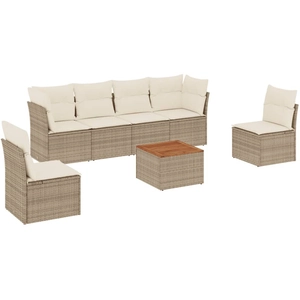 vidaXL Salon de jardin avec coussins 7 pcs beige résine tressée pas cher
