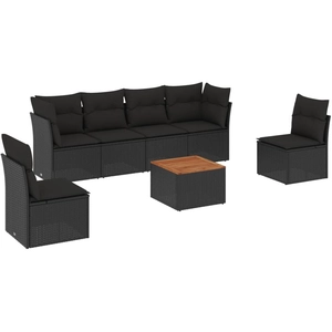 vidaXL Salon de jardin 7 pcs avec coussins noir résine tressée pas cher