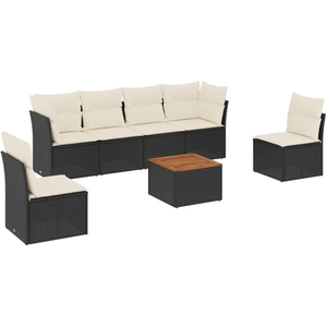 vidaXL Salon de jardin 7 pcs avec coussins noir résine tressée pas cher