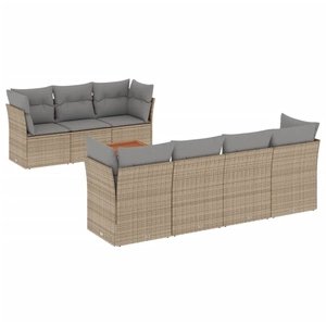 Salon de jardin avec coussins 8pcs mélange beige résine tressée Vidaxl pas cher
