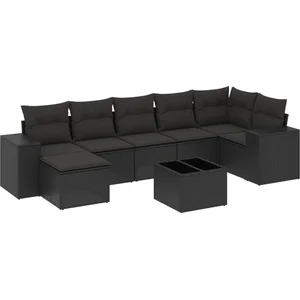 vidaXL Salon de jardin 8 pcs avec coussins noir résine tressée pas cher