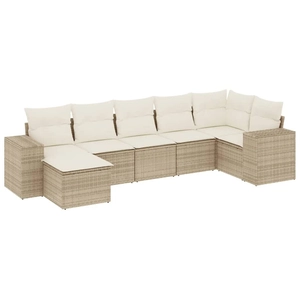 vidaXL Salon de jardin avec coussins 7 pcs beige résine tressée pas cher
