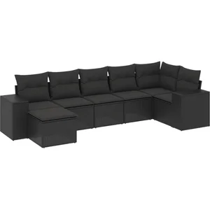 vidaXL Salon de jardin 7 pcs avec coussins noir résine tressée pas cher