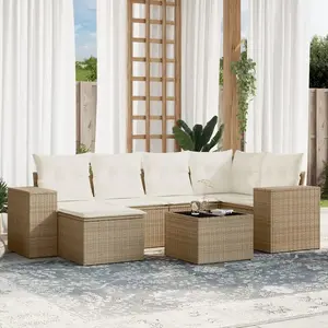 vidaXL Salon de jardin avec coussins 7 pcs beige résine tressée pas cher