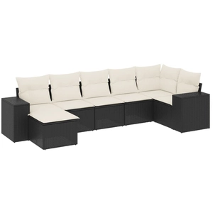 vidaXL Salon de jardin 7 pcs avec coussins noir résine tressée pas cher