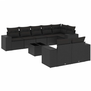 vidaXL Salon de jardin 9 pcs avec coussins noir résine tressée pas cher