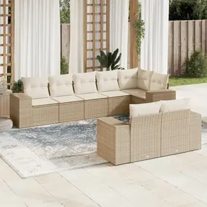 vidaXL Salon de jardin avec coussins 8 pcs beige résine tressée pas cher