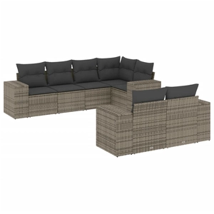 vidaXL Salon de jardin avec coussins 7 pcs gris résine tressée pas cher