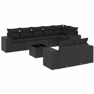 vidaXL Salon de jardin 8 pcs avec coussins noir résine tressée pas cher