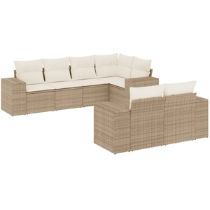 vidaXL Salon de jardin avec coussins 7 pcs beige résine tressée pas cher