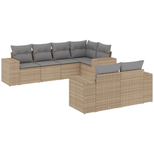 vidaXL Salon de jardin avec coussins 7 pcs beige résine tressée pas cher