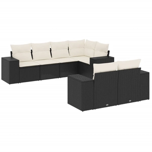 vidaXL Salon de jardin 7 pcs avec coussins noir résine tressée pas cher