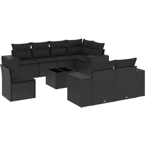 vidaXL Salon de jardin 9 pcs avec coussins noir résine tressée pas cher