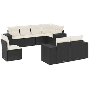 vidaXL Salon de jardin 9 pcs avec coussins noir résine tressée pas cher