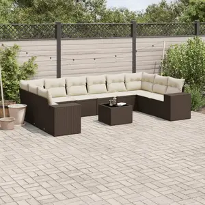 vidaXL - 11-delige - Loungeset - met - kussens - poly - rattan - bruin pas cher