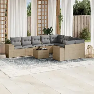 vidaXL Salon de jardin avec coussins 10 pcs beige résine tressée pas cher