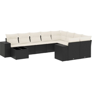vidaXL Salon de jardin 10 pcs avec coussins noir résine tressée pas cher
