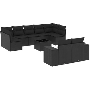 vidaXL Salon de jardin 10 pcs avec coussins noir résine tressée pas cher