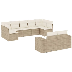 vidaXL Salon de jardin avec coussins 9 pcs beige résine tressée pas cher