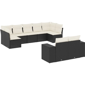 vidaXL Salon de jardin 9 pcs avec coussins noir résine tressée pas cher