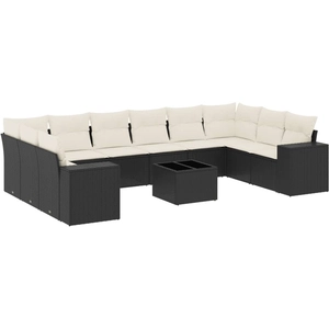 vidaXL Salon de jardin 10 pcs avec coussins noir résine tressée pas cher