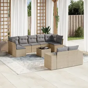 vidaXL Salon de jardin avec coussins 10 pcs beige résine tressée pas cher
