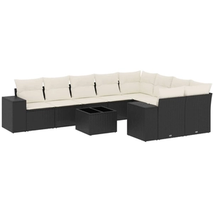 vidaXL Salon de jardin 9 pcs avec coussins noir résine tressée pas cher