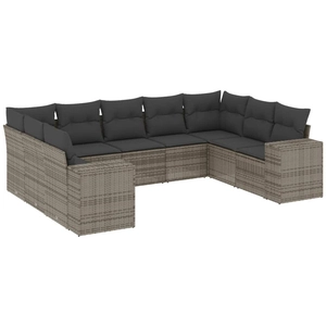 vidaXL Salon de jardin 9 pcs avec coussins gris résine tressée pas cher