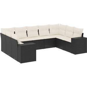 vidaXL Salon de jardin 10 pcs avec coussins noir résine tressée pas cher