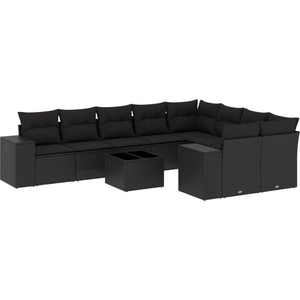 vidaXL Salon de jardin 10 pcs avec coussins noir résine tressée pas cher