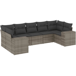 vidaXL Salon de jardin avec coussins 7 pcs gris résine tressée pas cher