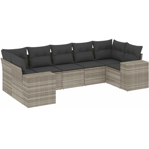vidaXL Salon de jardin avec coussins 7 pcs gris clair résine tressée pas cher